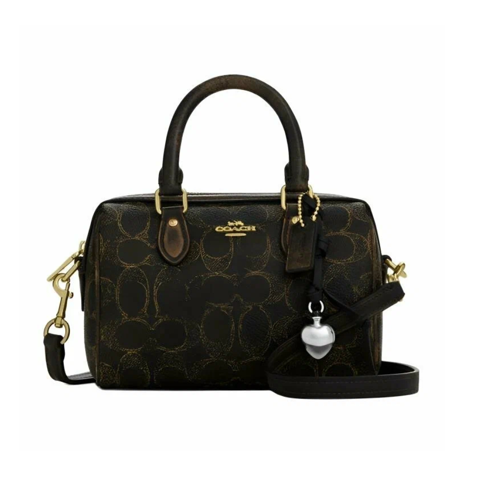 Сумка Coach бочонок (Золотой / Коричневый / Лого)